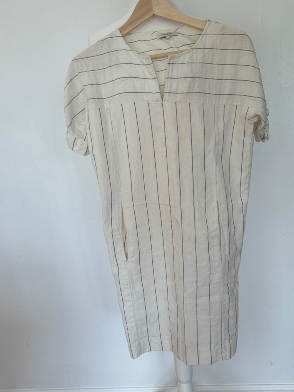 Madewell Cream Shift Dress with Navy Pinstripes